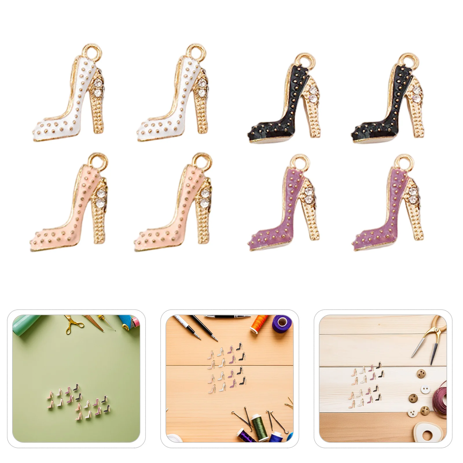

20pcs Rhinestone High Heel Charms Alloy Shoe Pendants Diy Jewelry Making Keychains Bracelets Crafts Women Accessories Sparkling