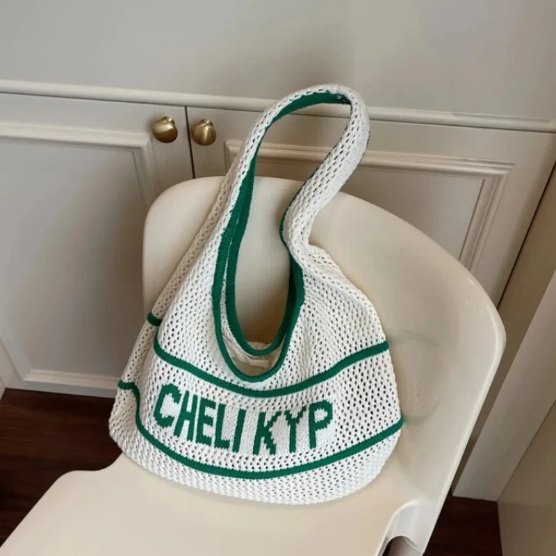 

Модные изысканные вязаные сумки на плечо большой вместимости с буквами, легкие роскошные популярные модные стильные дизайнерские повседневные женские сумки-тоут