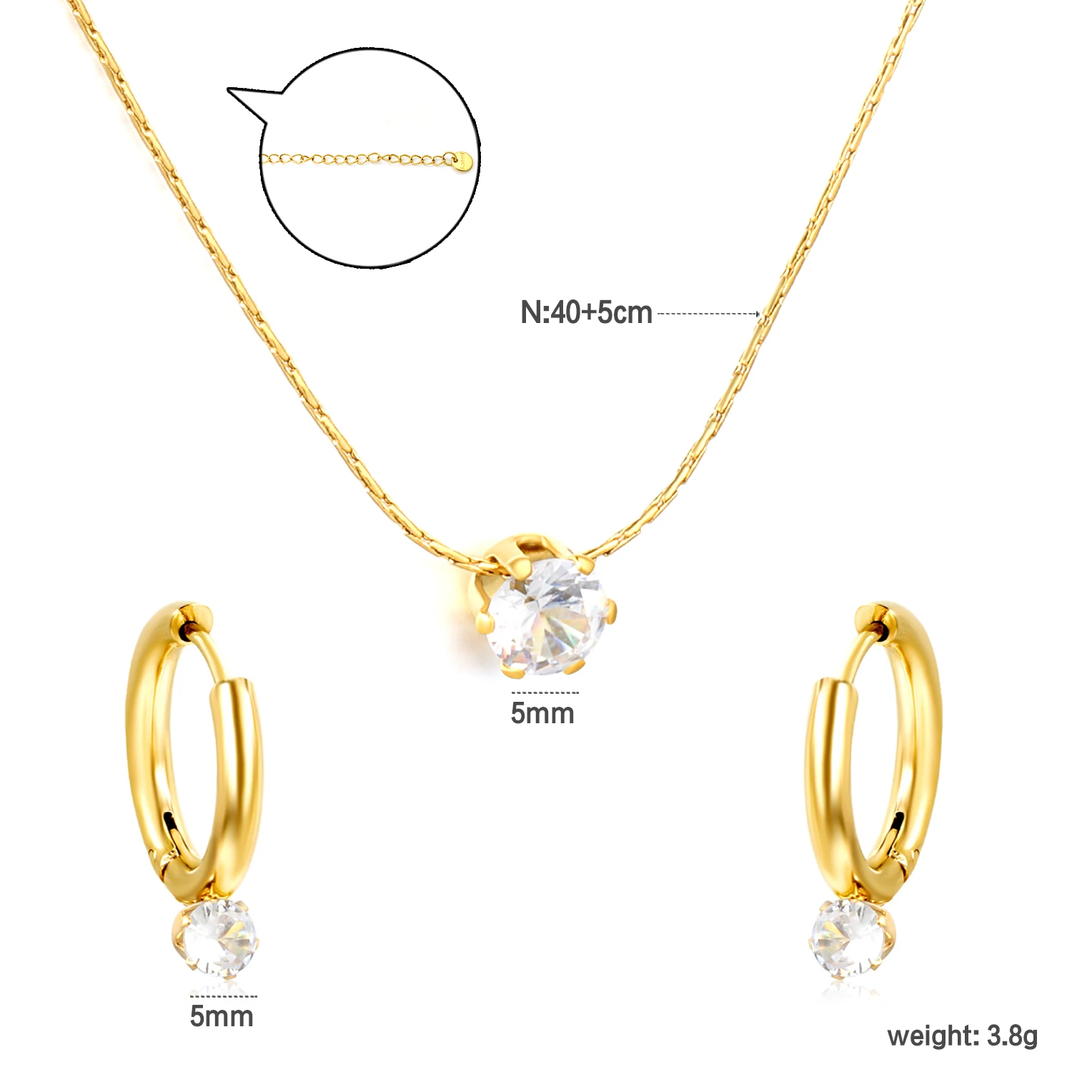Stainless Steel Simple and Light Luxury Sparkling Diamond Jewelry Set Necklace and Earrings for Women, Daily Accessories Gifts