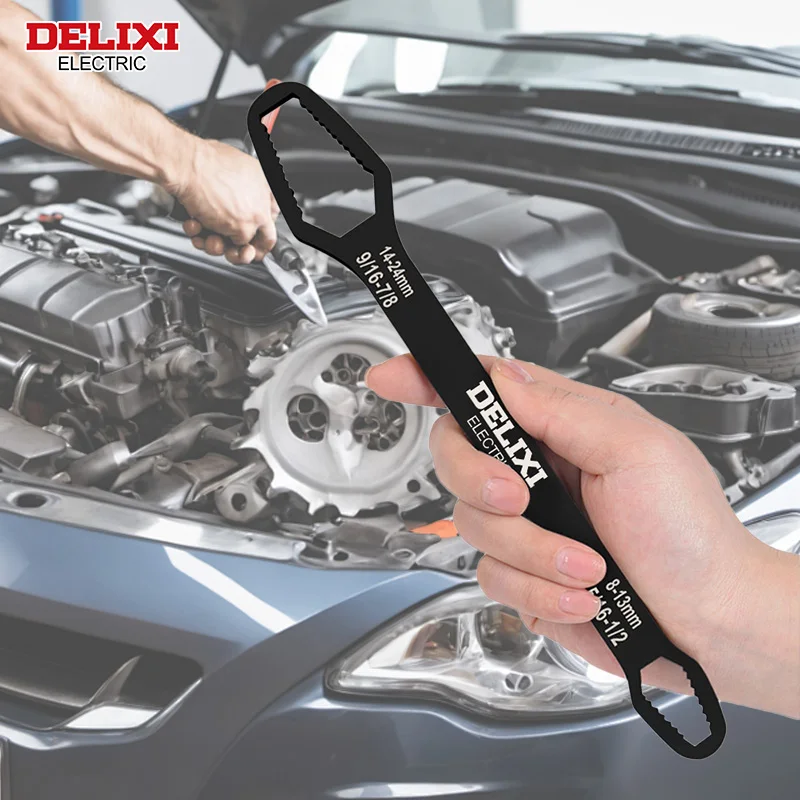 DELIXI ELECTRIC Self-tightening Wrench Adjustable Double-head Torx Multi-purpose HandTool (8-24mm/14-25mm) forVehiclemaintenance