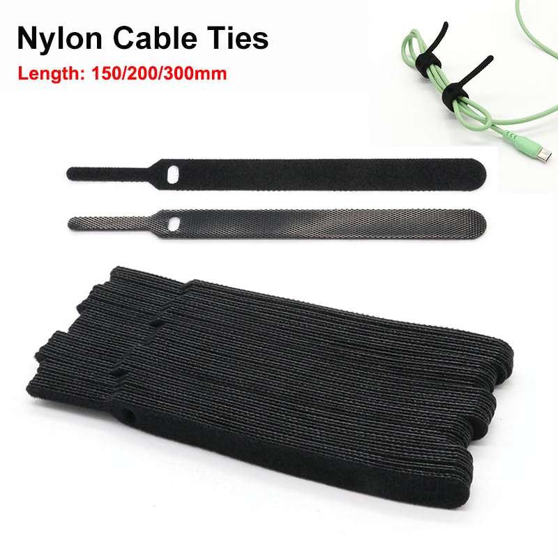 

Black Nylon Hook Loop Cable Ties 12x15/20/30cm Wrap Zip Bundle Bandage Tie Plastics Wire Organizer Releasable Fastener Straps