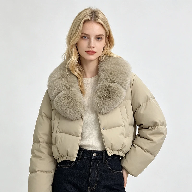 ZADORIN 2026 Winter New Short Thicken Puffer Jacket Woman Big Faux Fur Collar Cotton Padded Tops Y2K Womens Coat Chic Streetwear