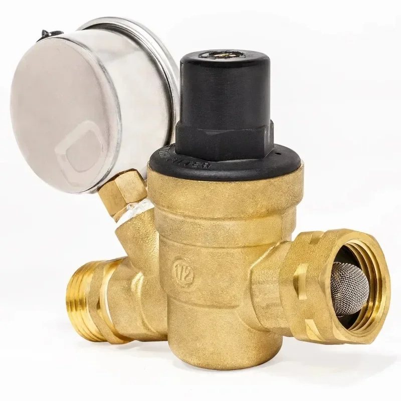 DN15 Brass Adjustable RV Pressure Reducing Valve with Pressure Gauge