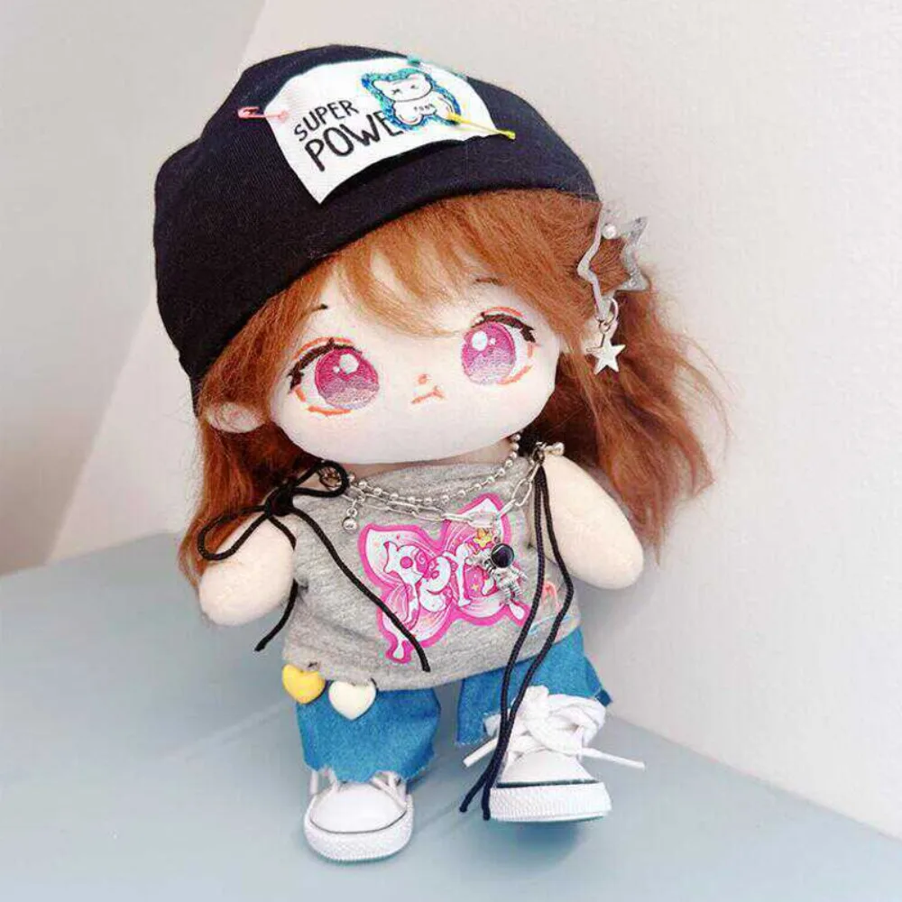 Y2k 20CM Cotton Doll Clothes Trendy Set Strap Top Stuffed Doll Plush Suit Hip Hop Mini Plush Toys Clothes Doll Accessories