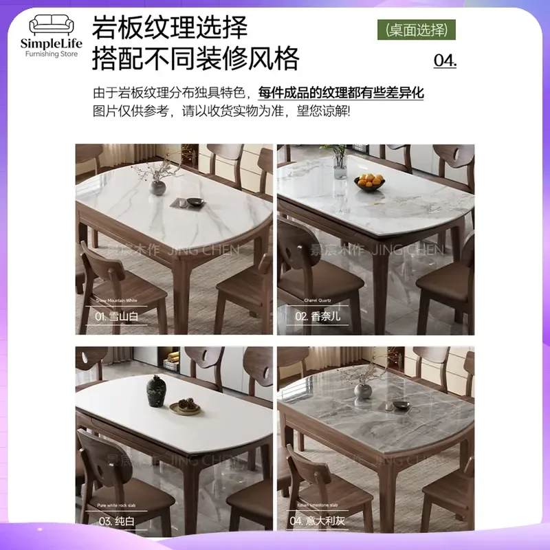 Modern Walnut Rock Slab Dining Table Extendable Folding Round Table for Small Apartment Space Saving Home Furniture