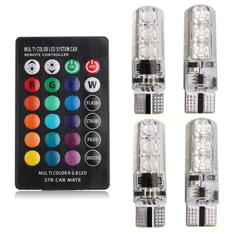 

4PCS T10 5050 6SMD Waterproof W5W Remote Controller RGB 194 168 Dome Light Silicone Wedge Side DC 12V Car Signal Atmosphere Bulb