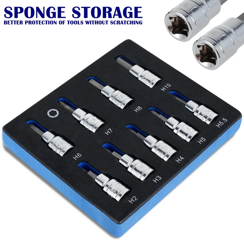9/10Pcs Hex Socket Set Sturdy H e x Key Socket Professional3/8inch Drive Drill Bit Metric Tool Set Durable Impact Socket Set