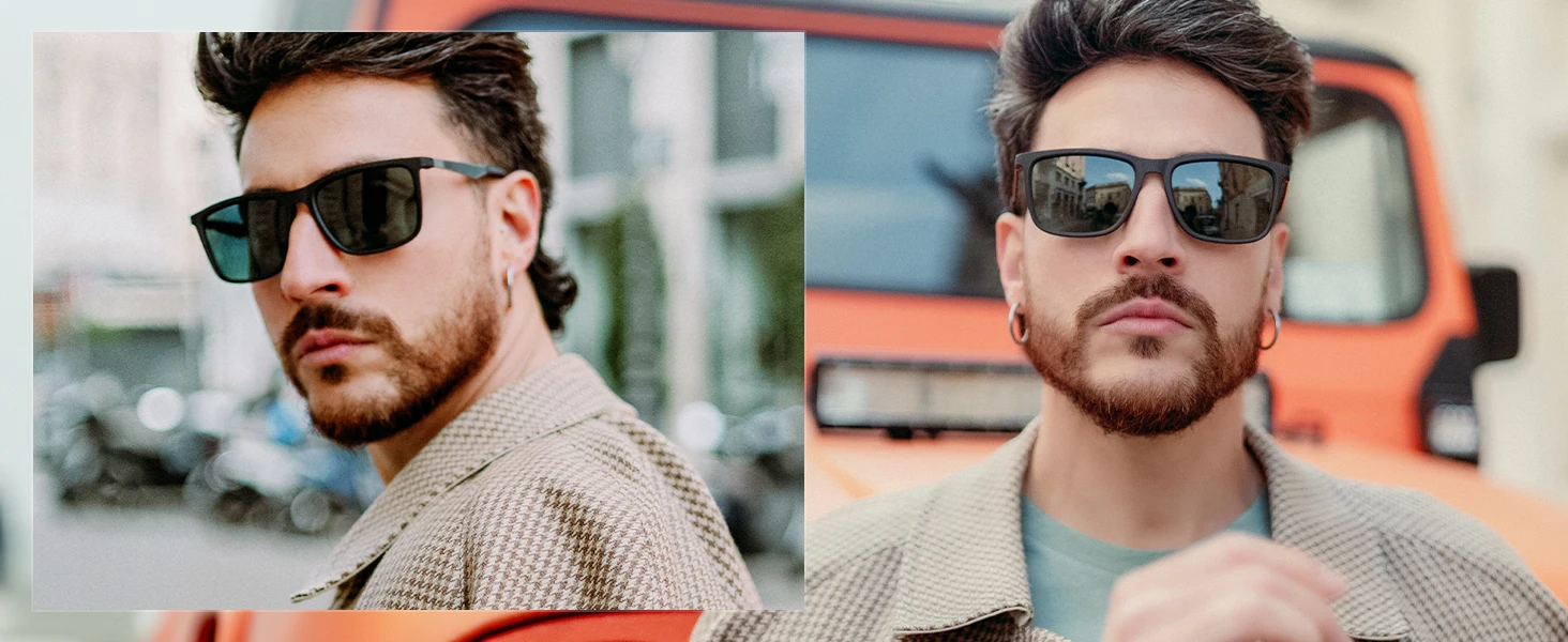 ZENOTTIC Polarisierte Sonnenbrille für Herren, rechteckig, ultraleichter Kohlefaserrahmen, UV400-Schutz, klassische Sonnenbrille – Detail 5