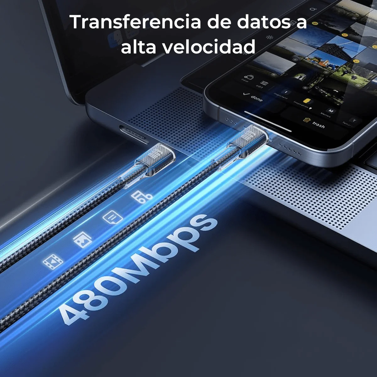 كابل تيبو سي 60 وات 3.3 قدم (1 متر) - قطعتان من سلك تيبو سي Soporte de sincronización de data y carga متوافق مع بنك الطاقة | الهواتف الذكية #4