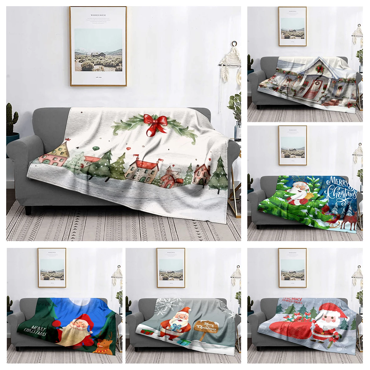 Home decoration plush Throw Sofa blanket Bedspread bed fluffy soft blankets decor Plaid Modern morandi winter Merry Christmas