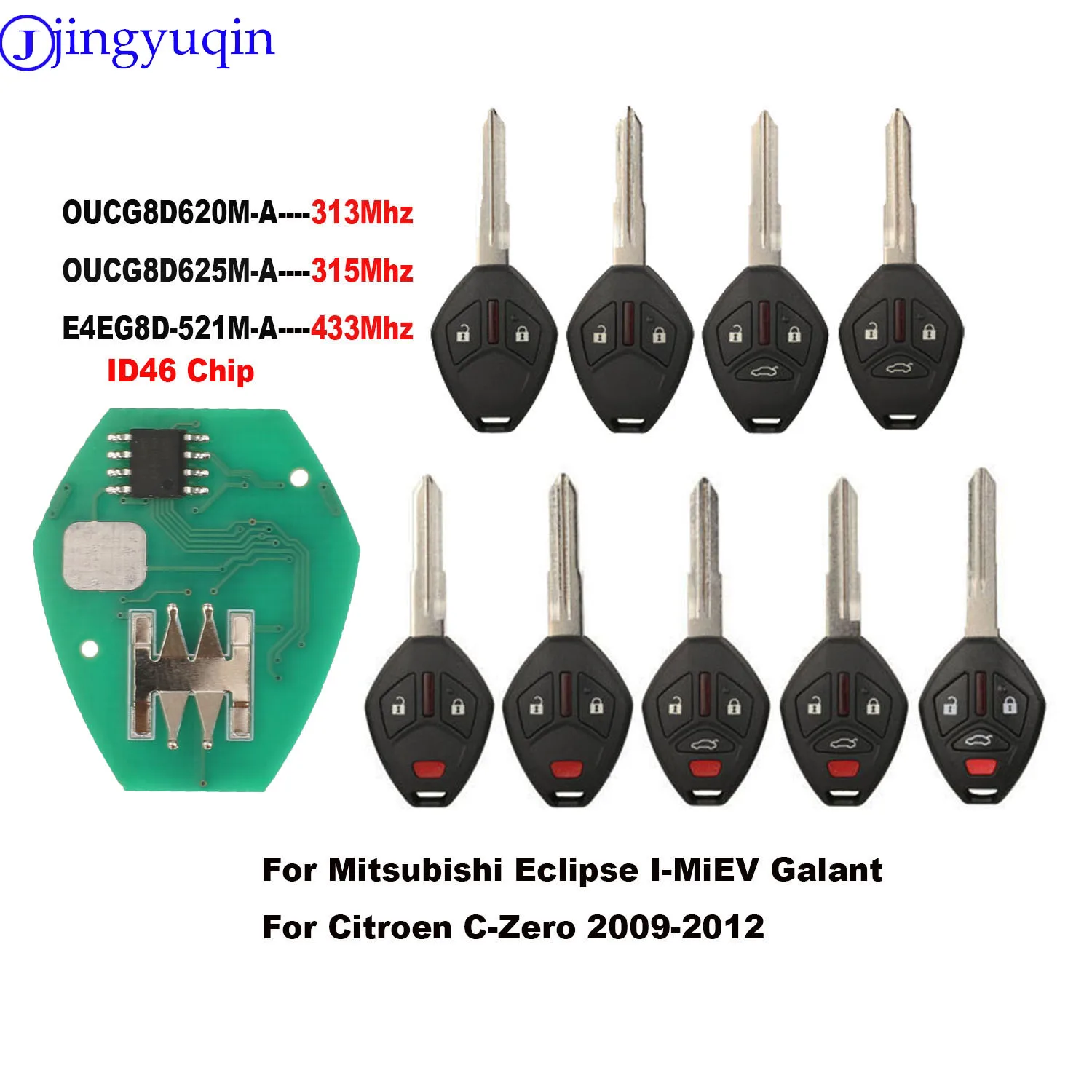 

Jingyuqin дистанционный ключ от машины для Mitsubishi Galant Eclipse I-MiEV для Citroen C-Zero 2009-2012 OUCG8D620/625/521M-A 313/315/433Mhz