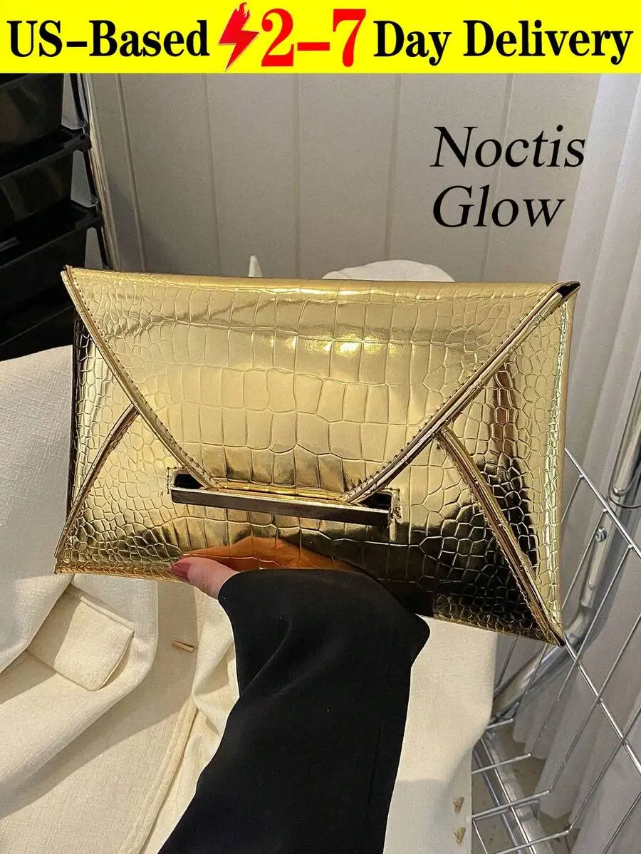 

Elegant Gold Crocodile Pattern Envelope Clutch Bag For Evening Party Wedding