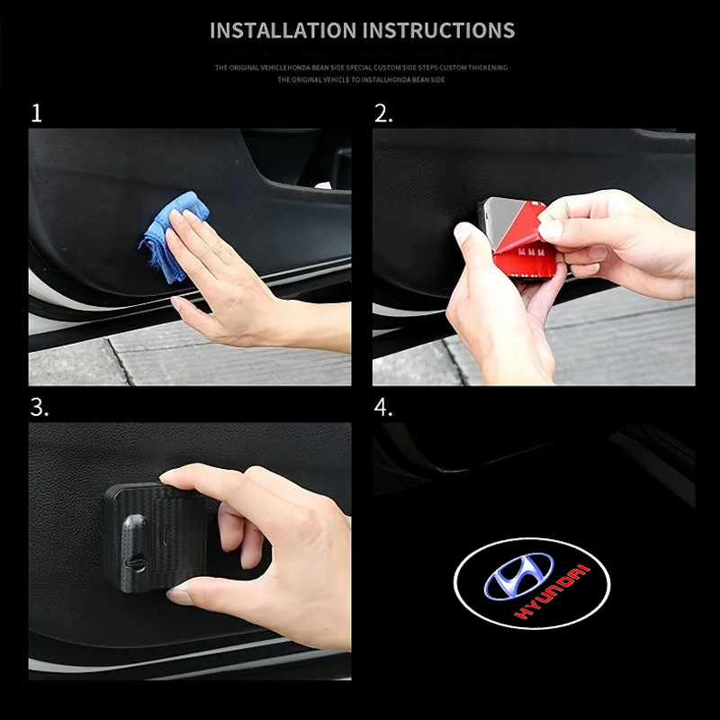 2 قطعة باب السيارة مصابيح جهاز عرض ترحيب أضواء اكسسوارات لشركة هيونداي جينيسيس I10I20I30I40IX20IX35Kona Getz