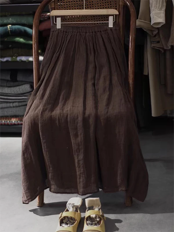 

Fashionable Casual Cotton Linen Half Skirt Elastic Waist Spring New Arrival Women's Design A-Line Skirt by JEWTEN