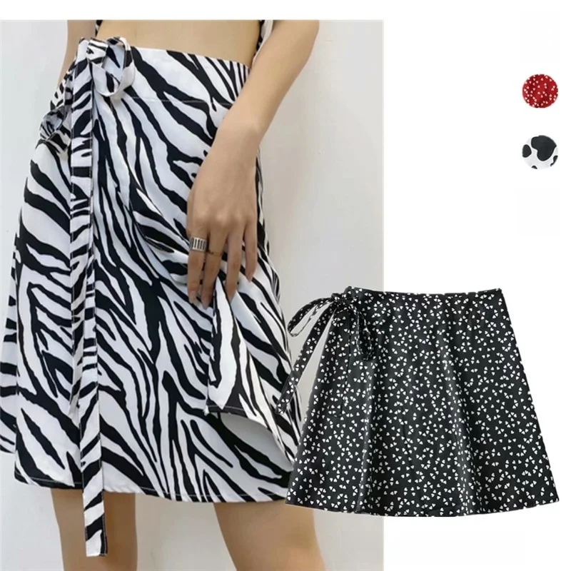 Summer High Waist A-Line  Skirt with Belt Spot Pattern Street Sle Women's Clothing f Body Skirts ort Skirts