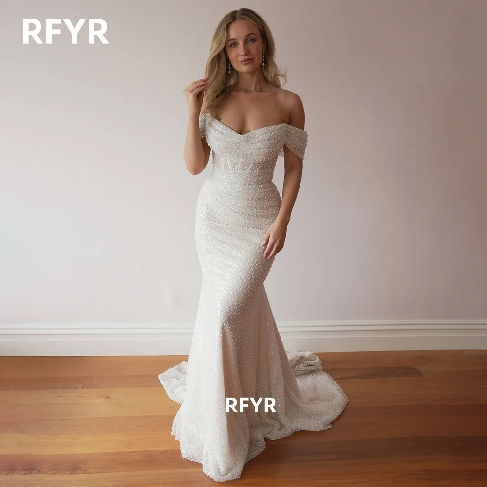 

RFYR Ivory Evening Dress Beading Prom Dress Mermaid Luxury Party Dress Off Shoulder فساتين مناسبة Customized