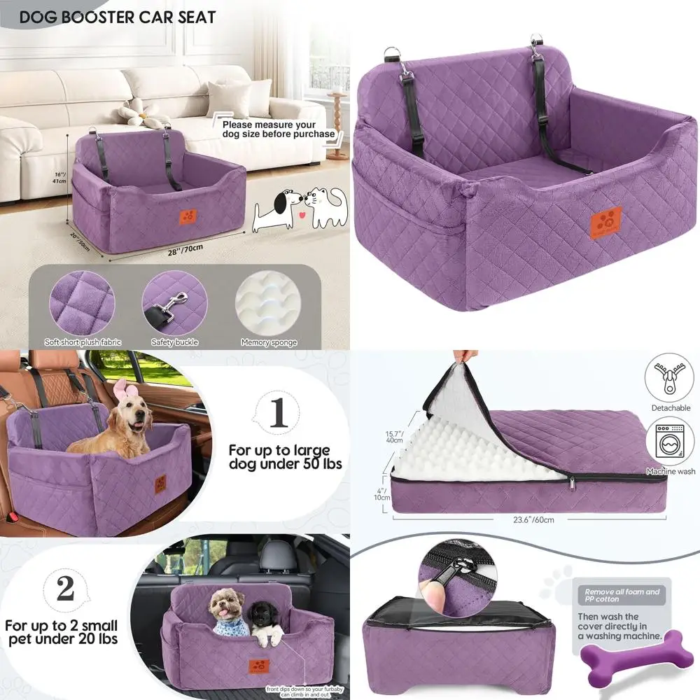 

Portable & Washable Dog Car Seat for Medium/Large Pets, Multi-Functional Travel Bed for Backseat (Purple)