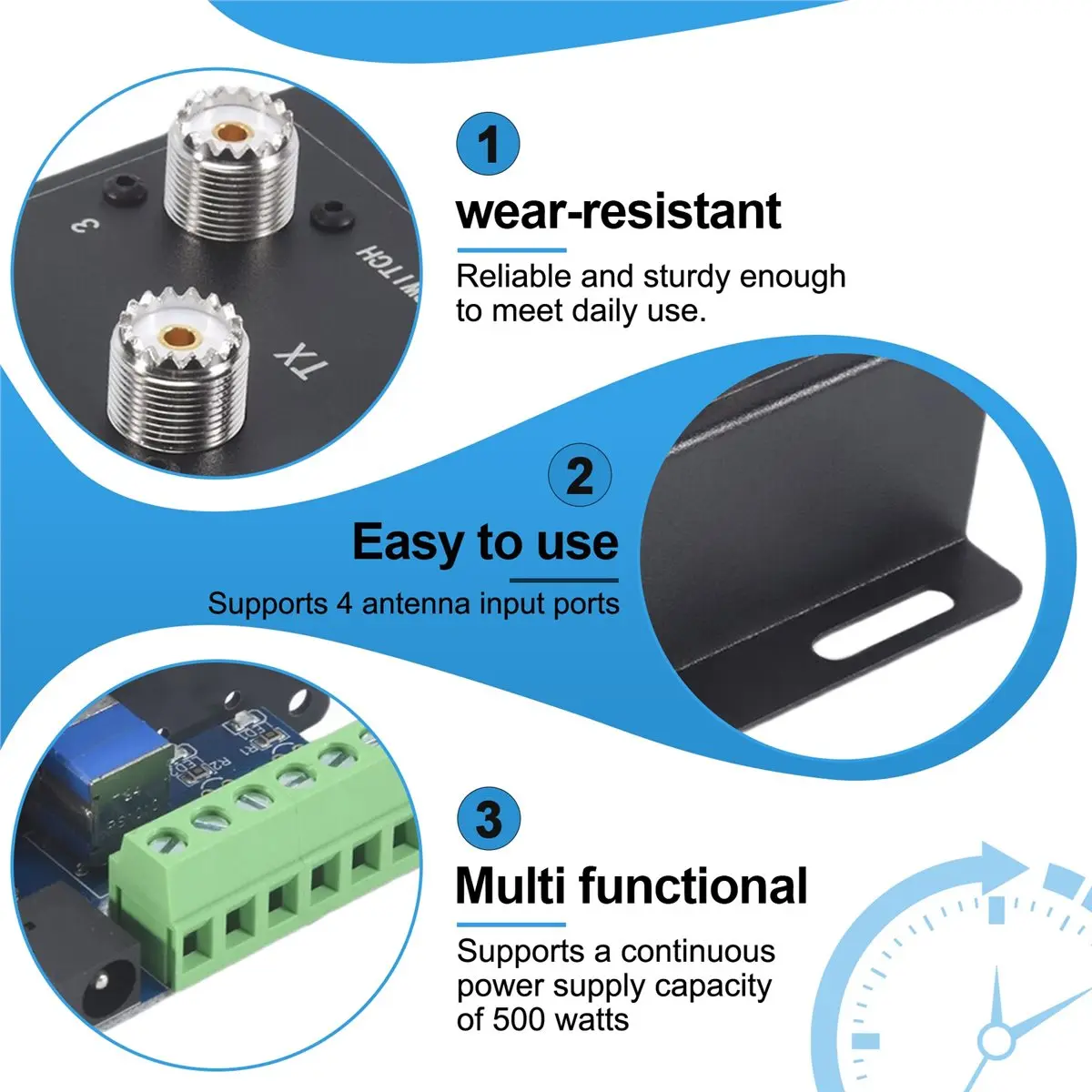INABEZ New AT-14 4-Way Coax Remote Antenna Switch, Convenient Switching 1.8MHz-60MHz 500W PEP for Radio Stations and Radios