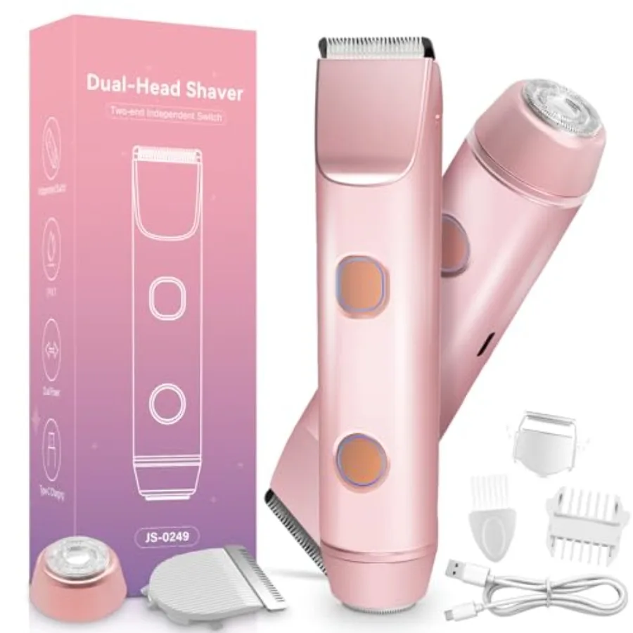 

2 in 1 Bikini Trimmer for Women Dual Head Electric Shaver with Accessories IPX7 Waterproof Rechargeable Body Hair Trimmer and F
