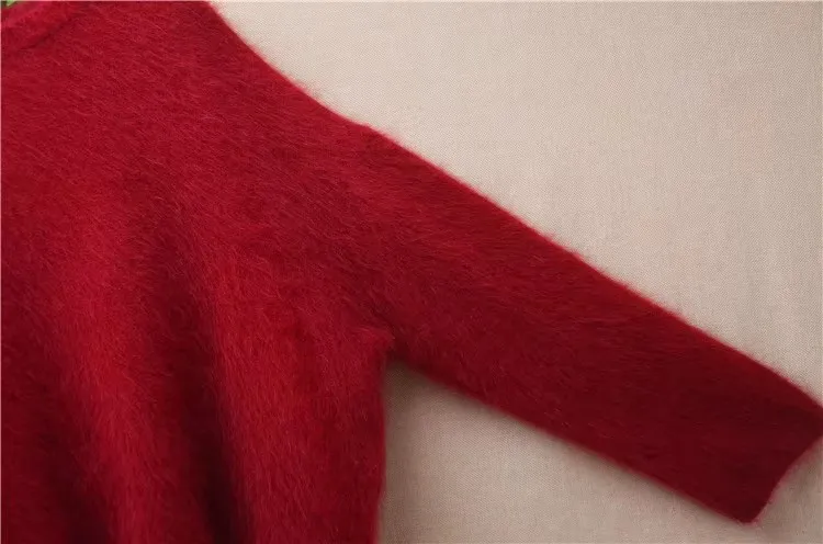 السيدات النساء الخريف الشتاء الملابس شعر المنك الكشمير محبوك س الرقبة طويلة مضيئة الأكمام فضفاضة البلوز سترة البلوز سحب الأعلى