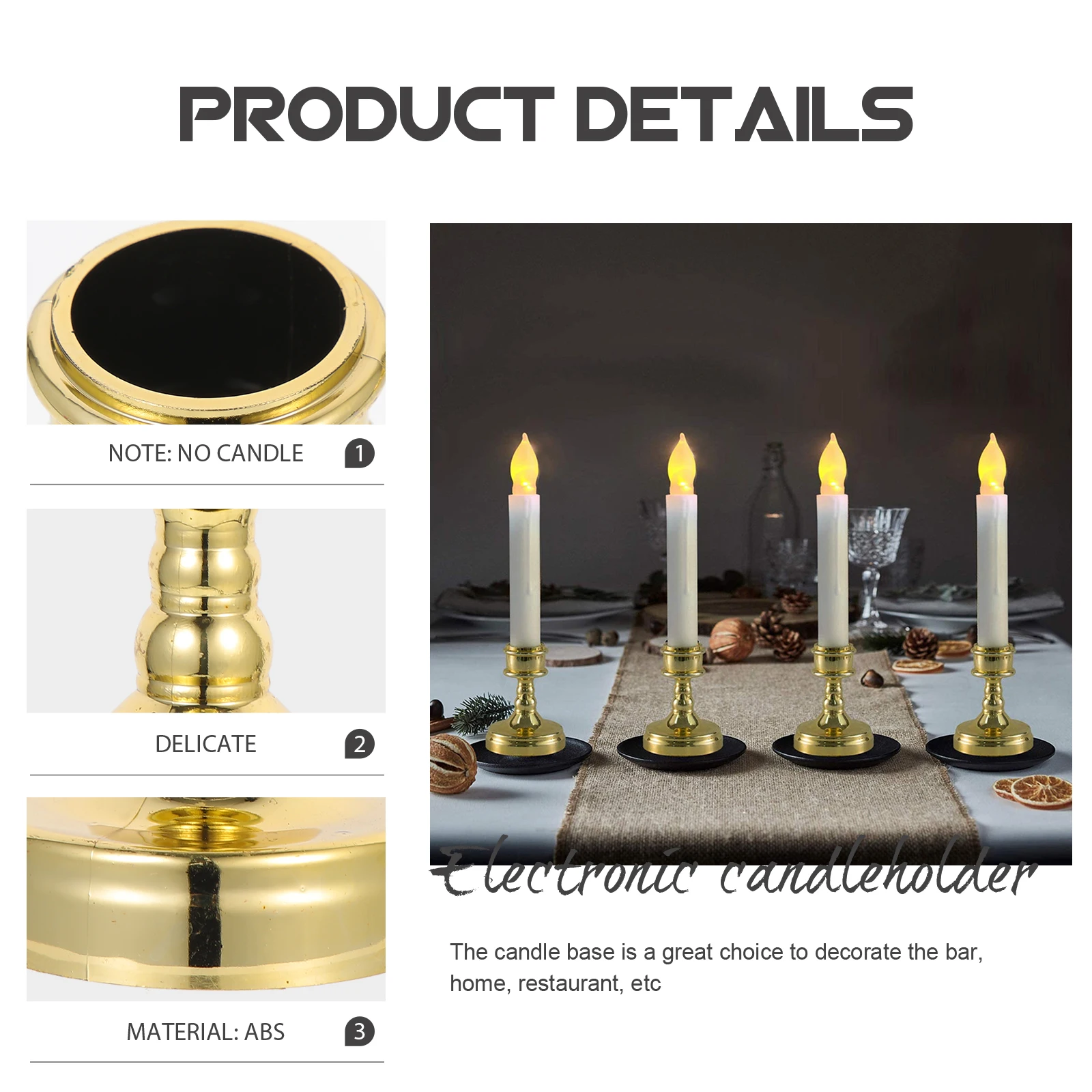 

6pcs Simple Abs Candleholders Electronic Stands Desktop Decor For Home Restaurant Party Festival