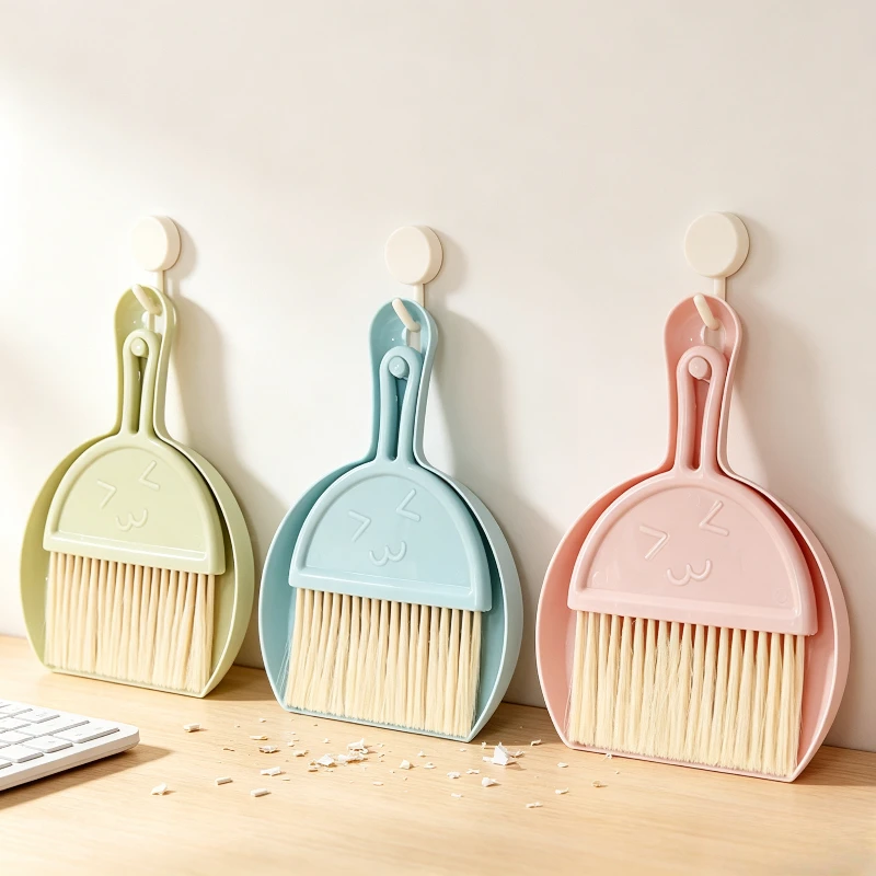 Smiley Mini Desktop Broom Dustpan Set Small Keyboard Cleaning Brush for Desk Computer Pet Crumb Dust Sweeping