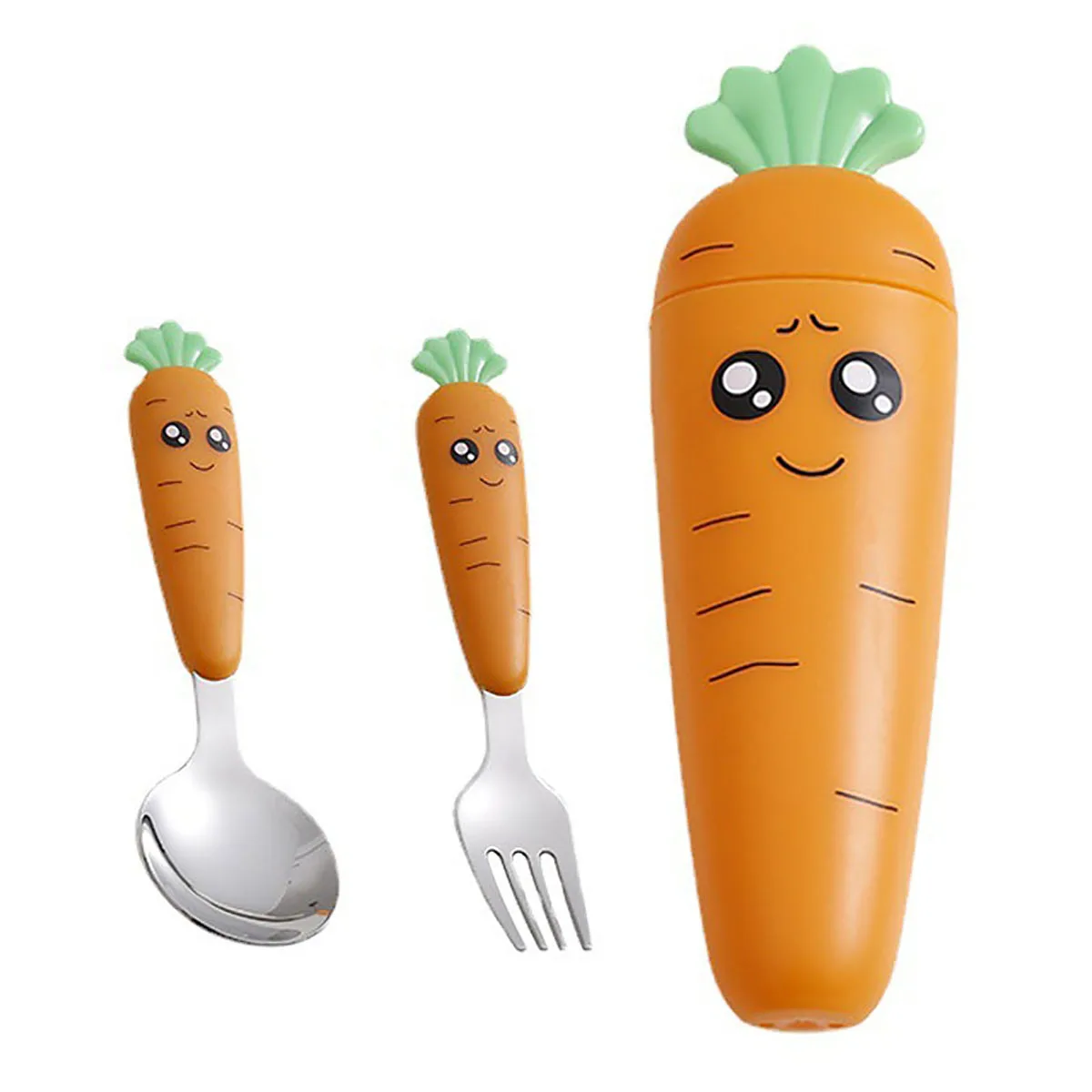 

3-piece creative cartoon carrot tableware set stainless steel children's fruit food supplement fork spoon short handle tableware