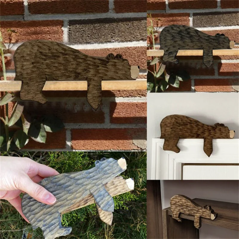 Toppers de cadre de porte d'ours brun d'animaux drôles, décorations en bois, ornement de dessus de porte, nouveau