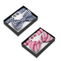 Mens Bowtie Set Box Pocket square Cufflinks 3pcs Set Butterfly Suit Man Bow Tie Paisley Plaid Fashion Hanky Wedding Accessories