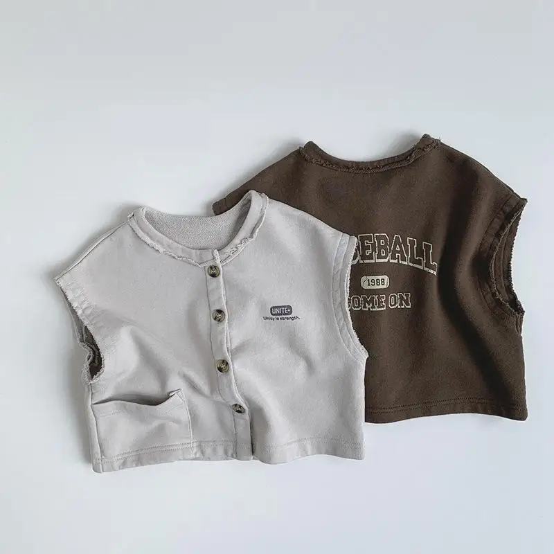 

Cotton Girls Solid Casual Coat Versatile Cardigan Boys Loose Vest Jacket Kids Clothes 2025 Autumn New Children Sleeveless Vest