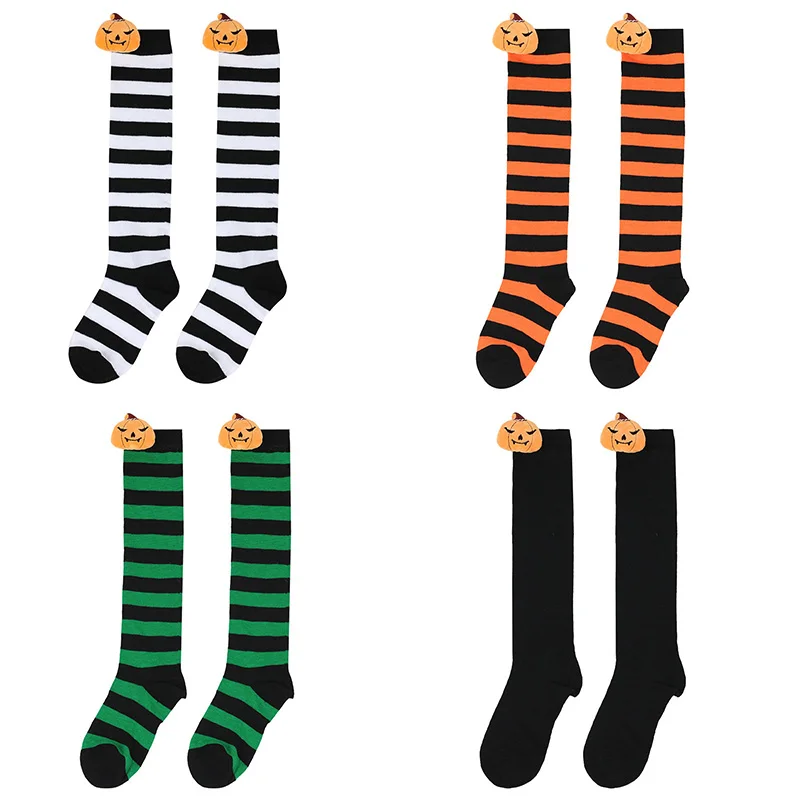 Calzini alti al ginocchio per bambina in cotone Halloween calzini al ginocchio per ragazze a tubo lungo calze a righe accessori per bambini a righe