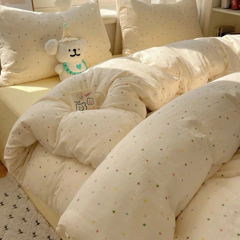 

Floral Double-Layer Washed Bedding Set - Ultra-Soft 3/4-Piece Sheet & Duvet Cover for Student Dorm