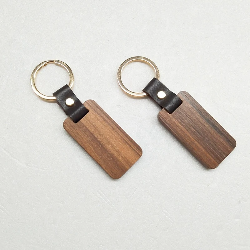 10Pcs Wooden Keychain Rectangular Collectible Key Ring Car Bag Hanging Pendant Painting Crafts Cute Keychain