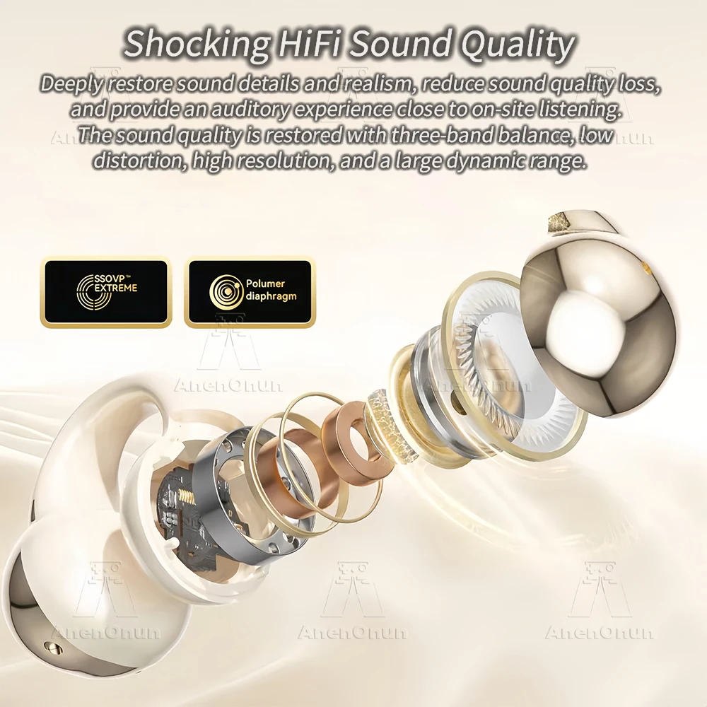 TWS Earbuds Ear Clip Bluetooth 5.4 Earphones 28H Playtime ENC Noise Cancelling IPX4 Waterproof Handsfree for iOS/Android - Black