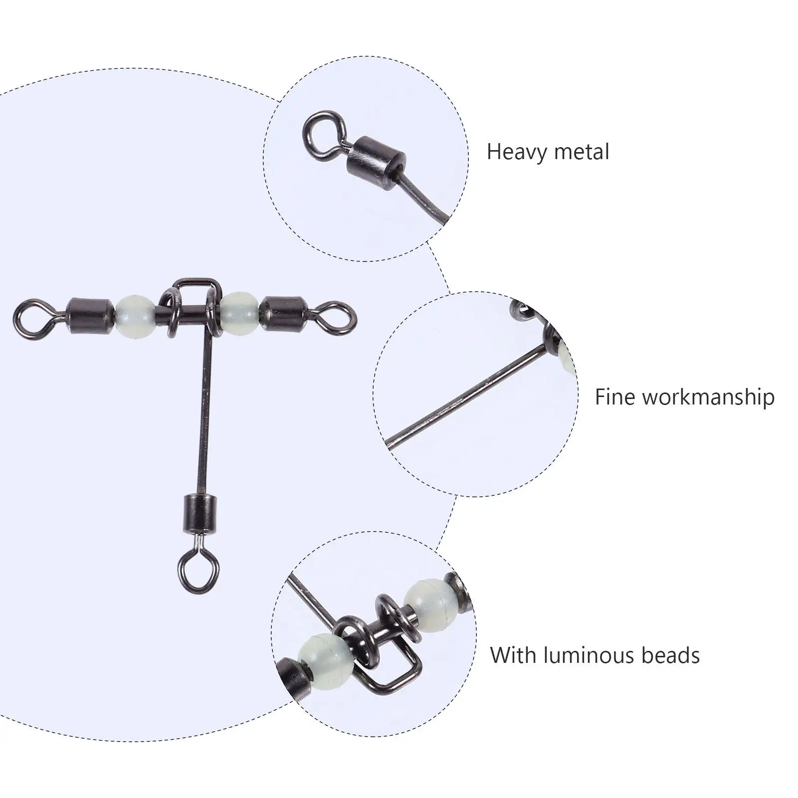 

20 шт. светящихся 3-образных вертлюгов для ночной рыбалки, светящиеся бусины, аксессуары для предотвращения запутывания, вращающиеся вертлюги-бочонки