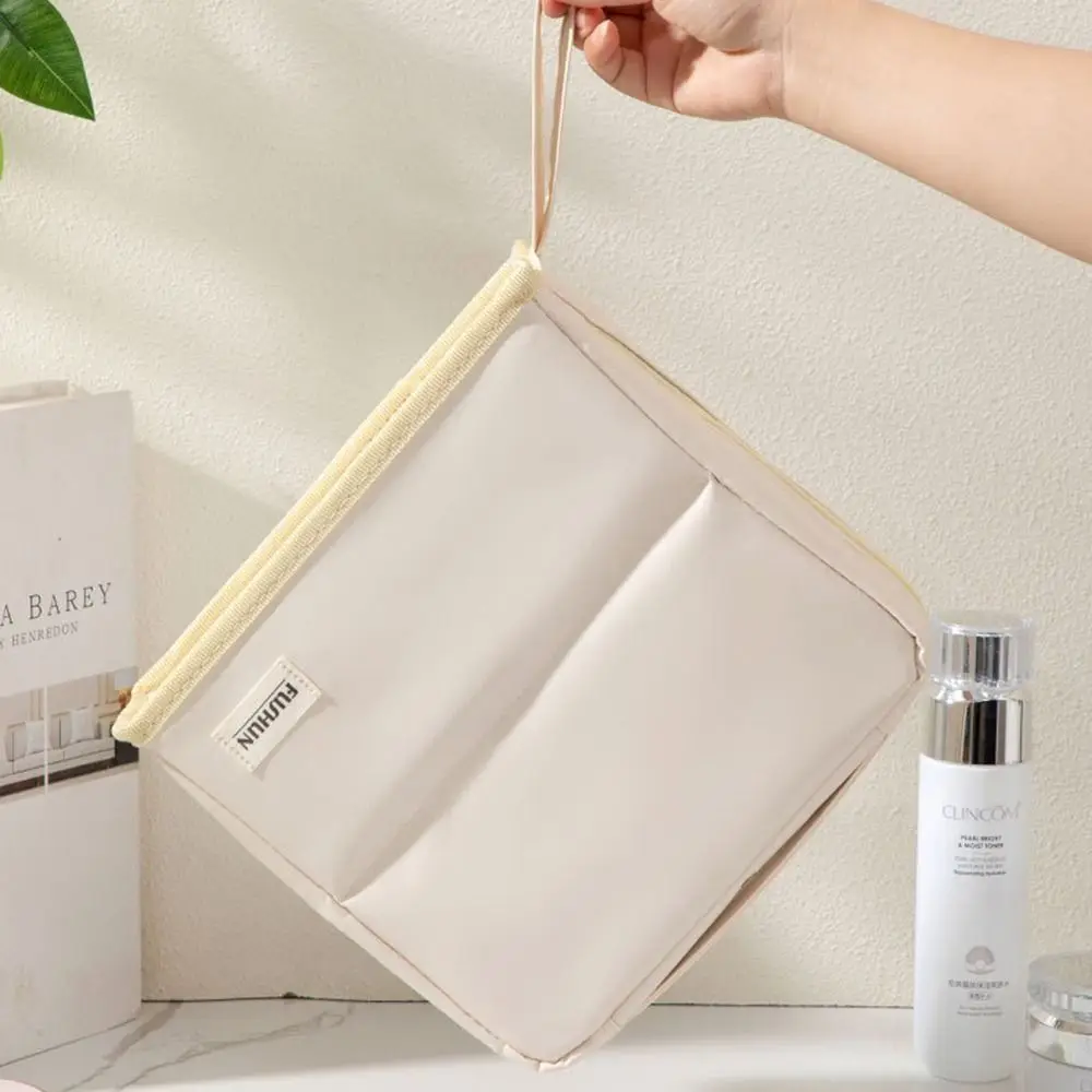 PU Vertical Makeup Bag Standable Large Capacity Skincare Storage Bag Multi-Compartment Minimalist Student Stationery Bag Outdoor