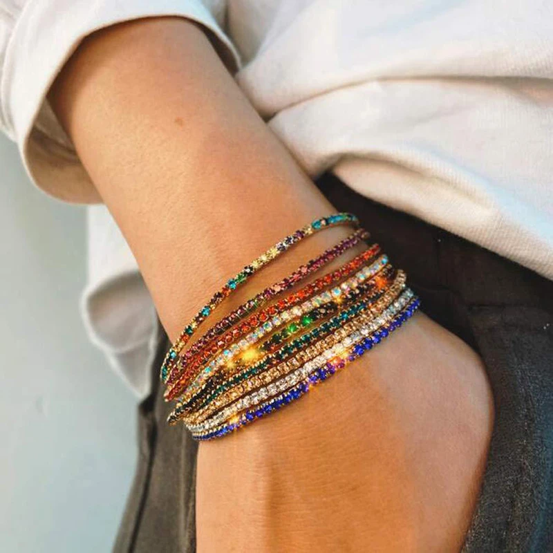 5Pcs/Lot Elastic Crystal Bracelets 2mm Charming Gold Color Crystal Rhinestones Metal Bangle Bracelet Jewelry DIY Gift image 5