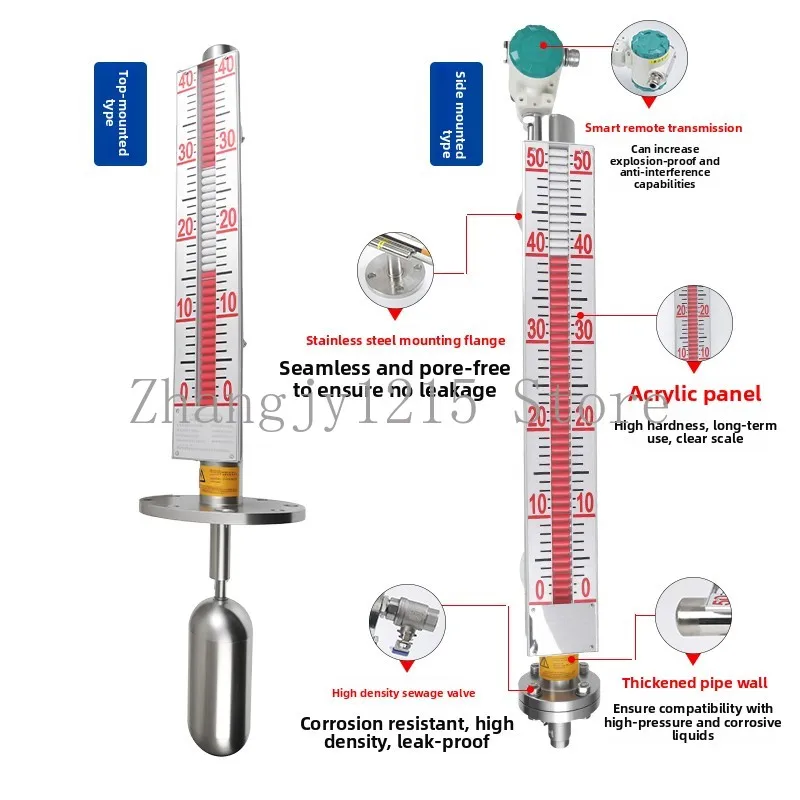 UHz magnetic flap level gauge with remote transmission 4-20ma magnetic switch float side/top mounted stainless steel