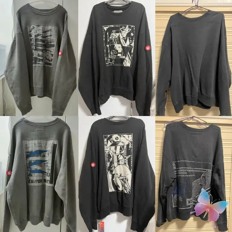 

Зимние толстовки большого размера CAVEMPT с абстрактным портретом и силуэтом открытки, хлопковый повседневный пуловер с круглым вырезом CE для мужчин и женщин