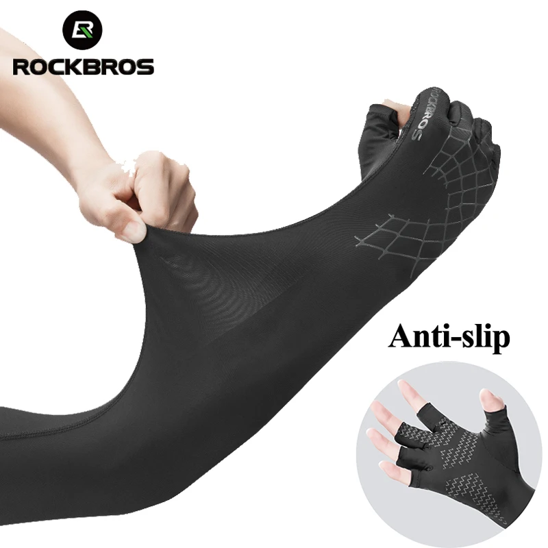 ROCKBROS Sport Arm Sleeve Glove 2 In 1 Breathable Elasticity Running Hiking Driving Sleeves Arms Warmer Glove For Sun Protection