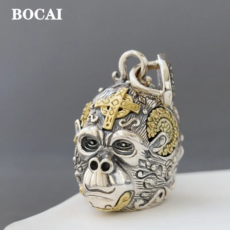 BOCAI New Real S925 Silver Jewelry Gorilla  Ｎon-Ｍainstream Punk  Ｖintage Personality Ｍan Pendant Christmas Gift