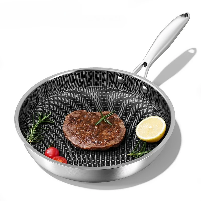 

26/28CM Frying Pan Stainless Steel Nonstick Frying Pan with Lid Fried Steak Wok General Purpose Induction Cooker Honeycomb Wok