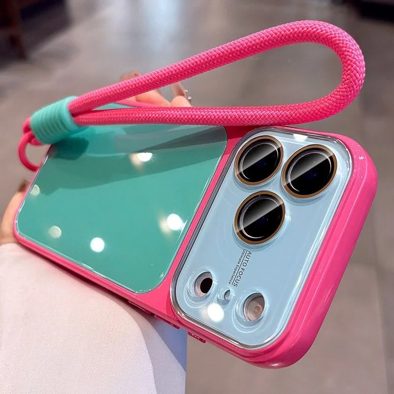 For iPhone 18 Pro Max Case With Wrist Lanyard Color Blocking Phone Case For iPhone 18 17 16 15 14 Pro Max Casing Cute Cover