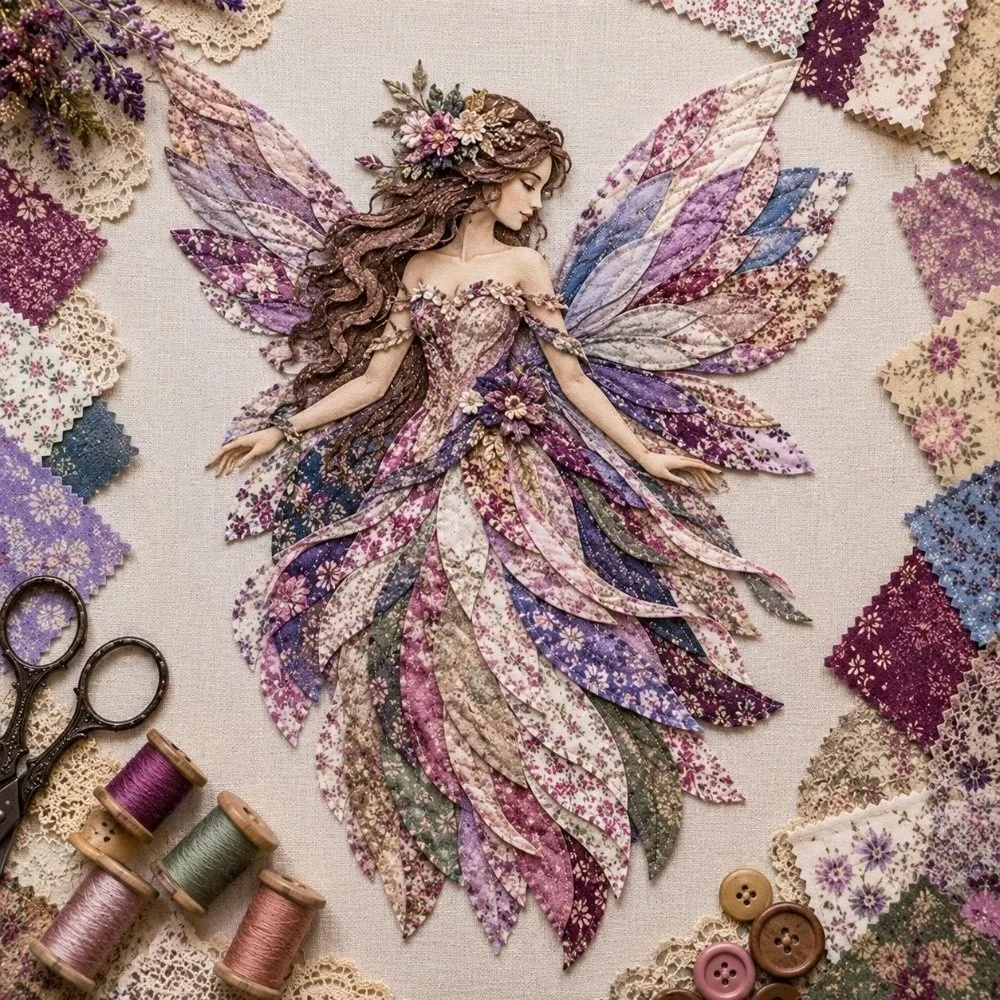 Handcraft DIY Quilted Fairy Kit Handmade Floral Multiple Layers Fairy Doll Sewing Kit Fairy Wall Art Kit DIY Craft