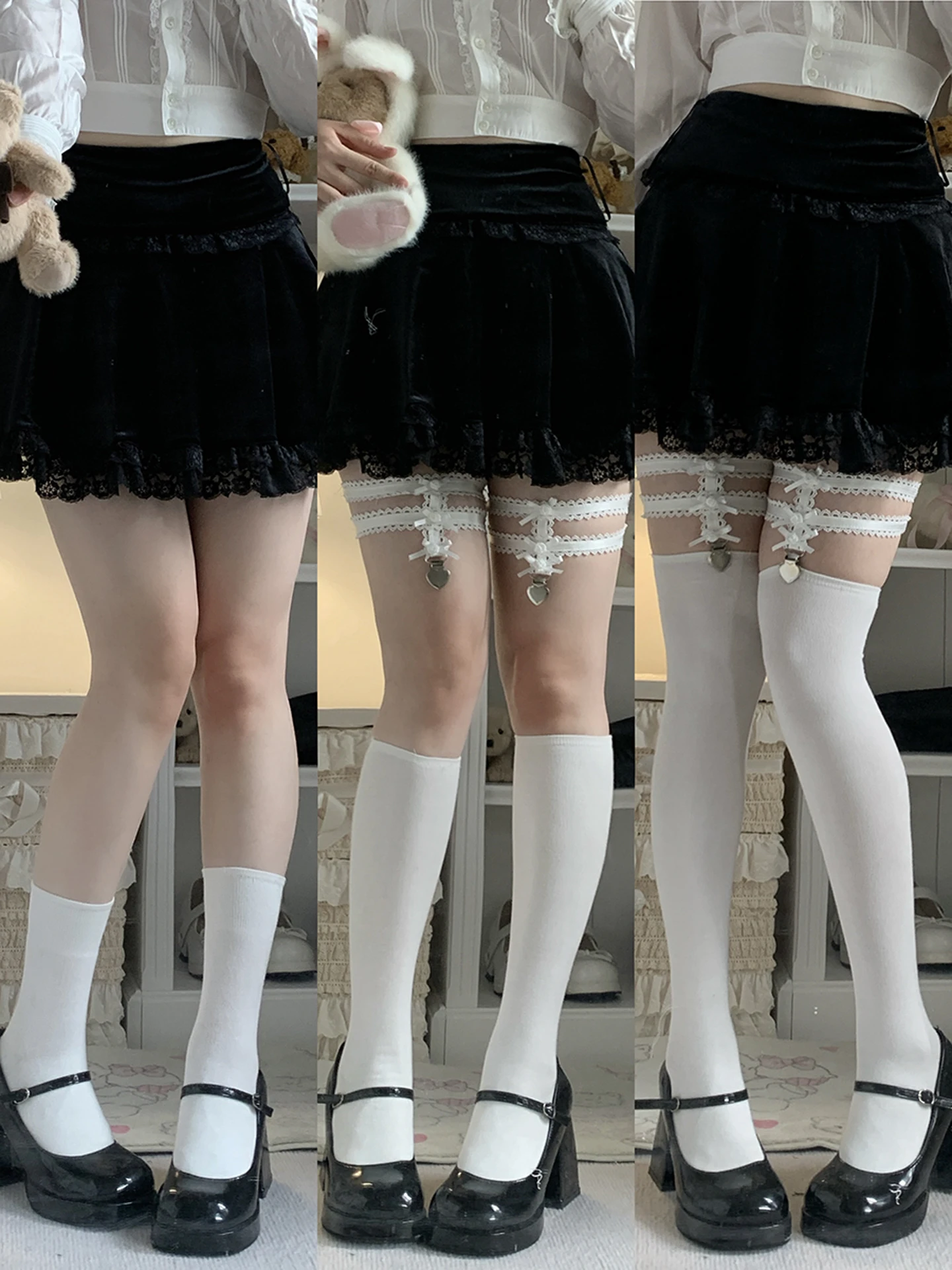 Japanese Daily Versatile White Women's Summer Jk Thin Legs Medium Tube Uniform Socks Lolita Knee Socks Thigh Cotton Socks Sweet