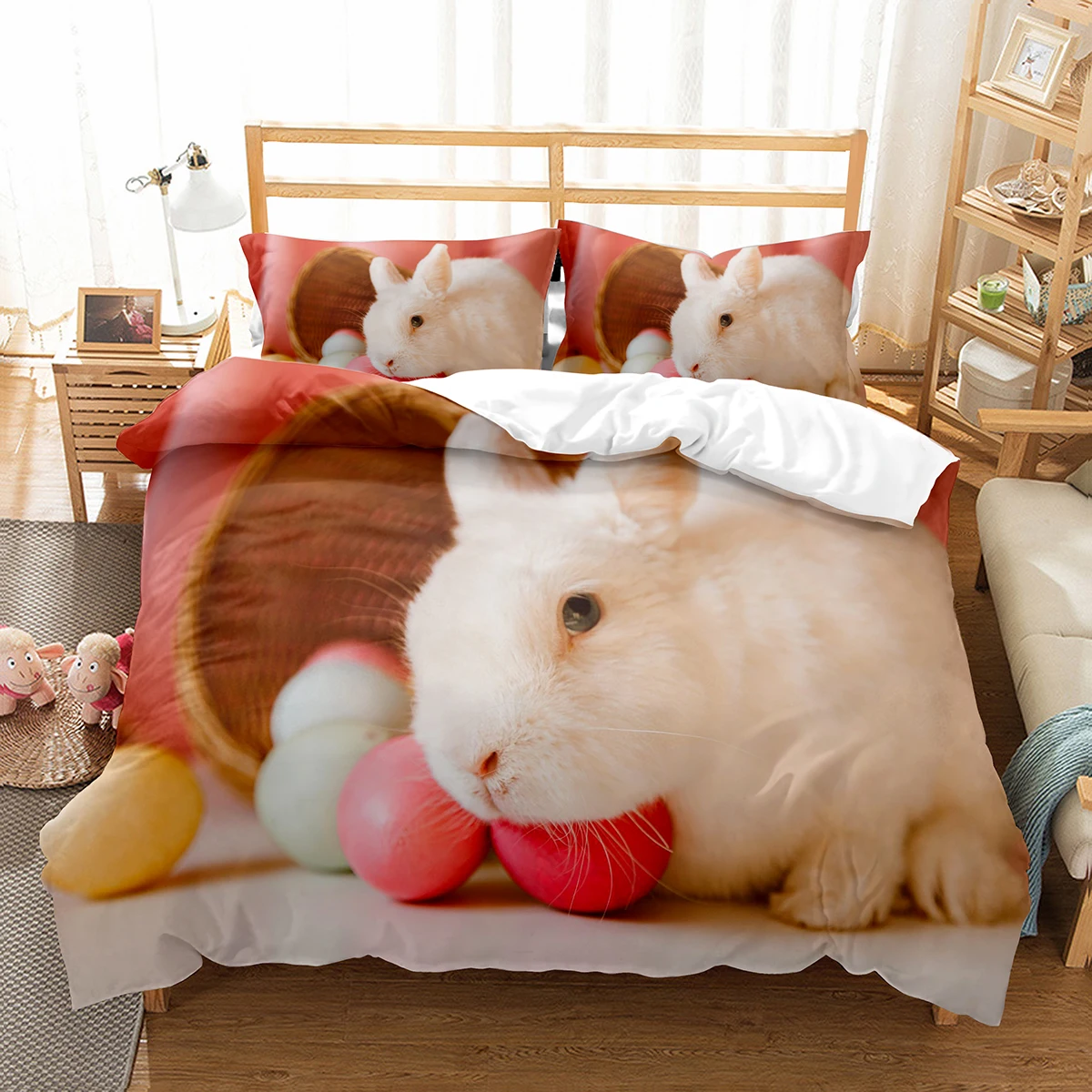 

Cute Rabbit Duvet Cover Set Animals Polyester Comforter Cover King Queen Size for Kids Boys Girls Bedding Set with Pillowcase