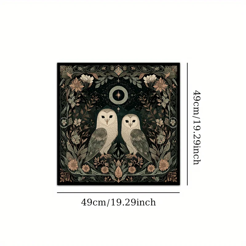 1pc Mystical Owl‑Moon‑Flower Altar Tablecloth, Black‑green Background with Full‑moon‑phases, Works as Tablecloth & Wall Hanging