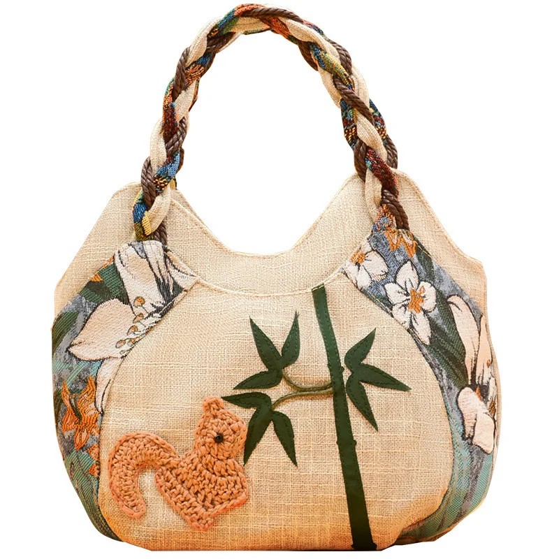 Chinese style handbag, hand-held bag, middle-aged and elderly handbag, hand-held bag, women's bag,retro and artistic women's bag