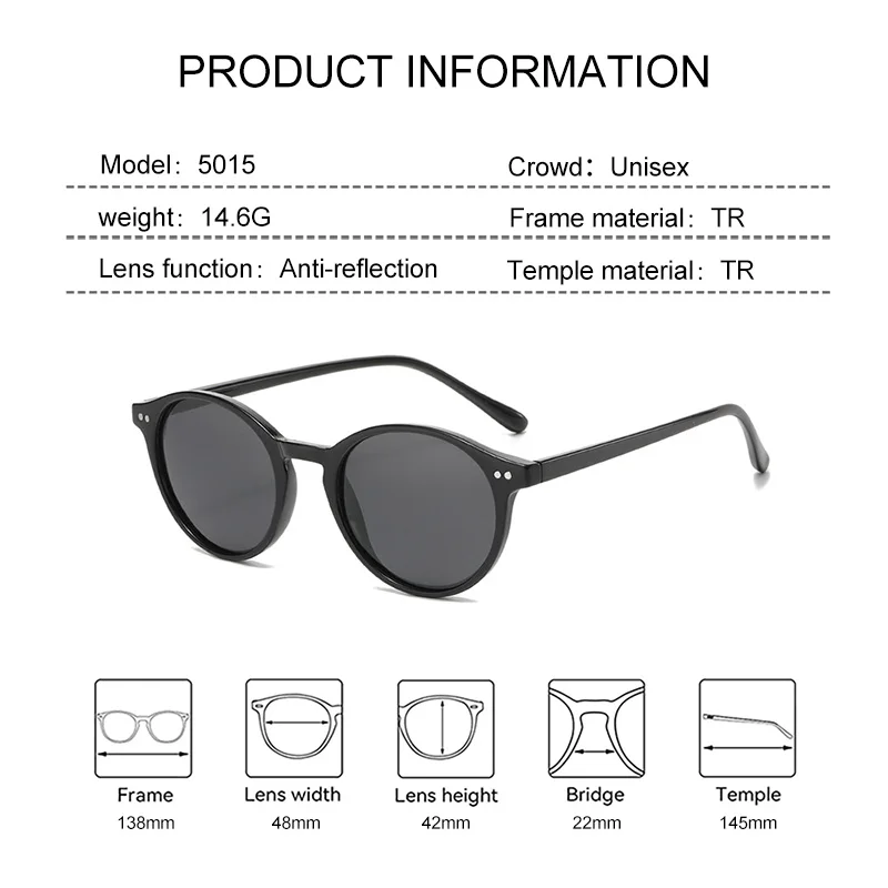 EYORA Casual Style Round Polarized Sunglasses UV Protection TR Full Rim Cross-border Bestseller Sunglasses UV400 Goggles Shades