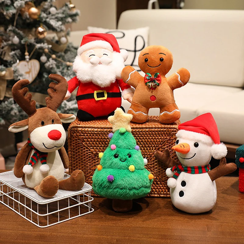 

1Pc 20-30CM Lovely Christmas Series Dolls Elk Santa Claus Snowman Gingerbread Man Plush Toy Cute Christmas Tree Decor Gift